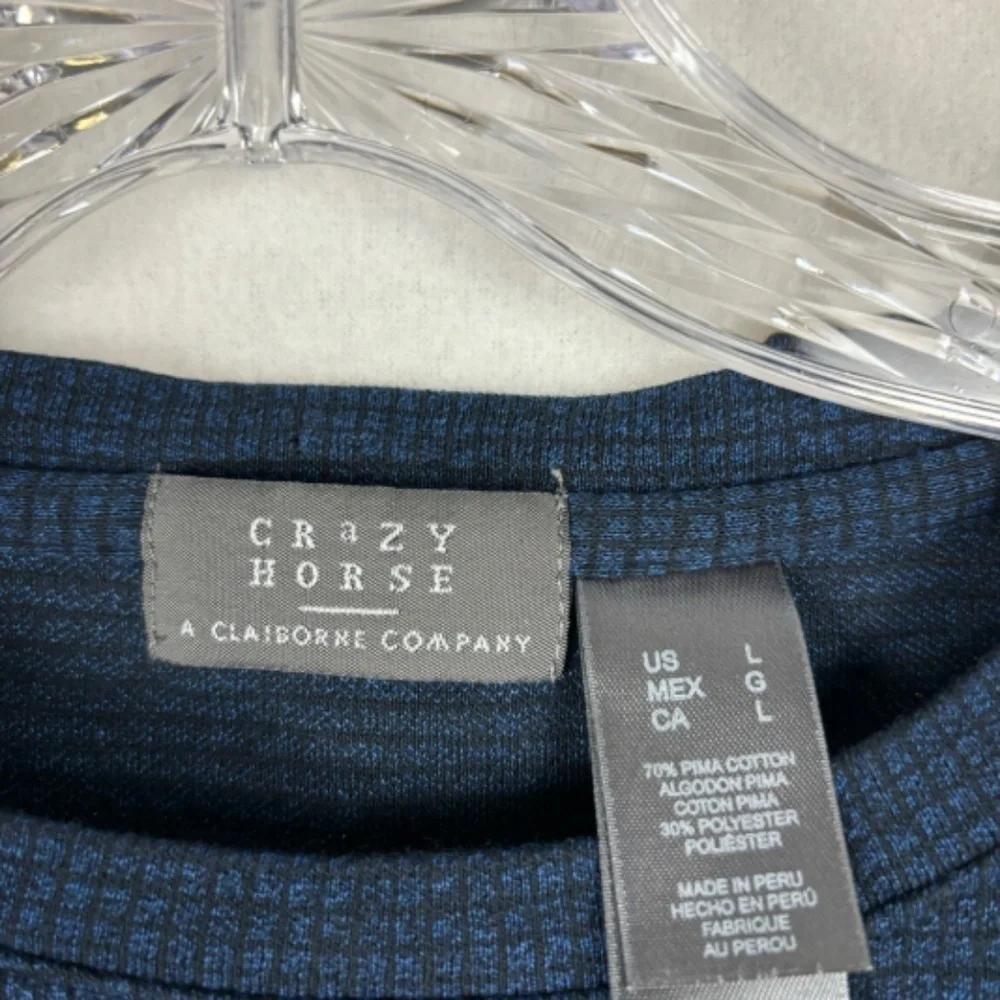 Crazy Horse Shirt Mens L Long Sleeve Blue Casual Claiborne Company